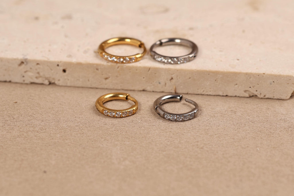 ASTM F-136 Implant Grade Titanium Pave Huggie Hoop Earrings