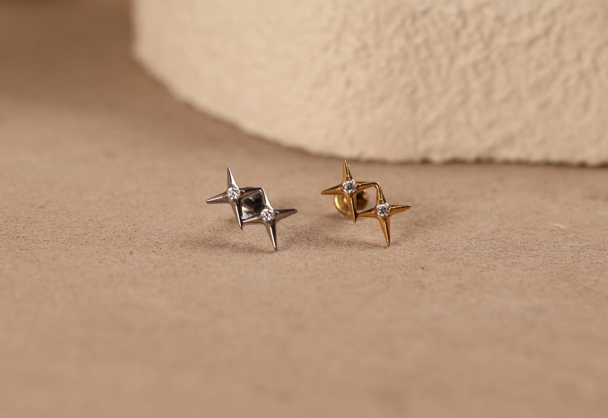 Double Star Titanium Threadless Flat Back Stud