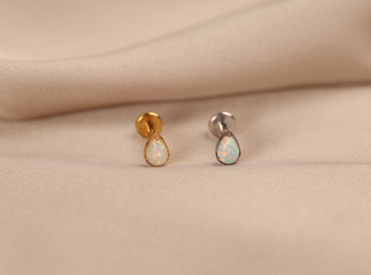 Titanium Teardrop Opal Push Pin Flat Back Stud