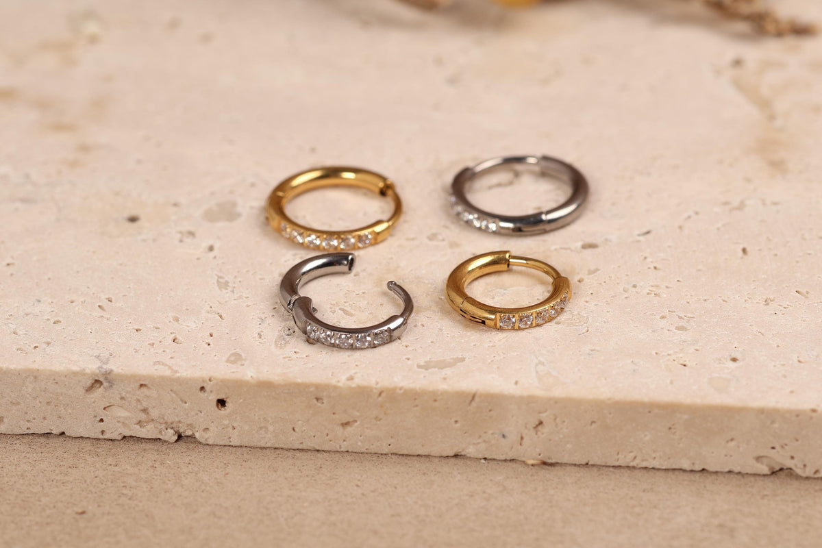 ASTM F-136 Implant Grade Titanium Pave Huggie Hoop Earrings
