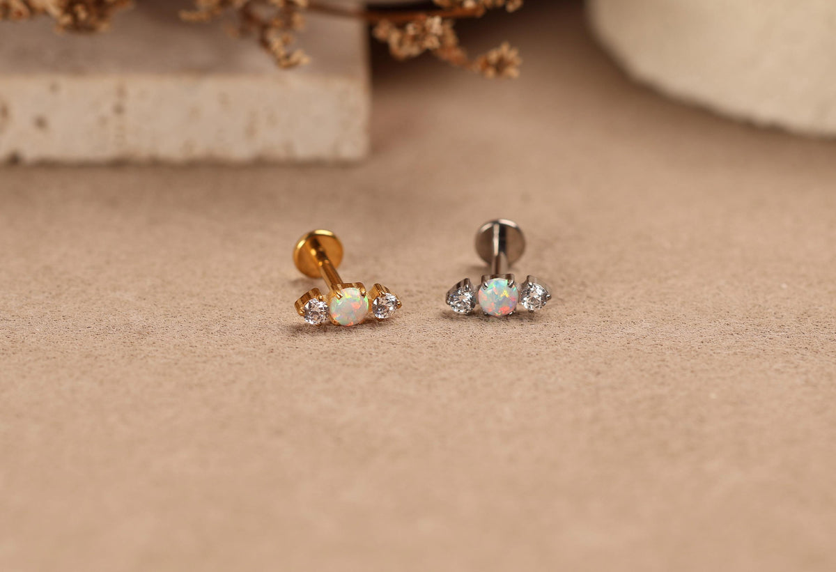 Titanium Round Opal CZ Screw Back Stud Earrings