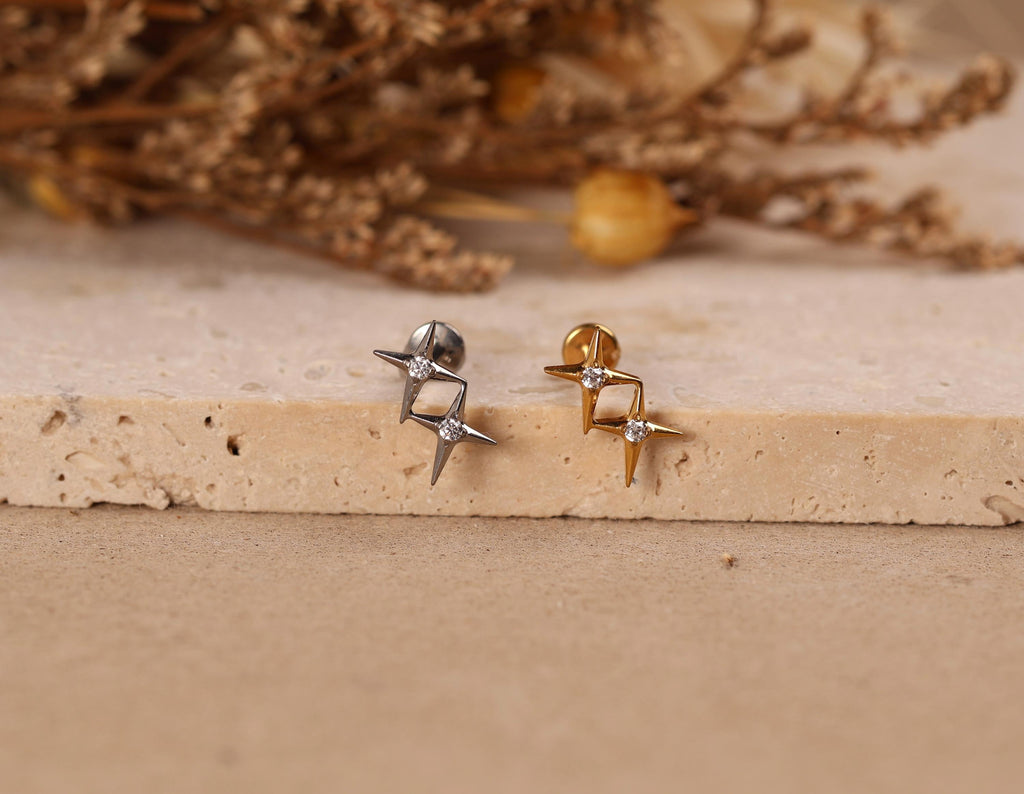 Double Star Titanium Threadless Flat Back Stud