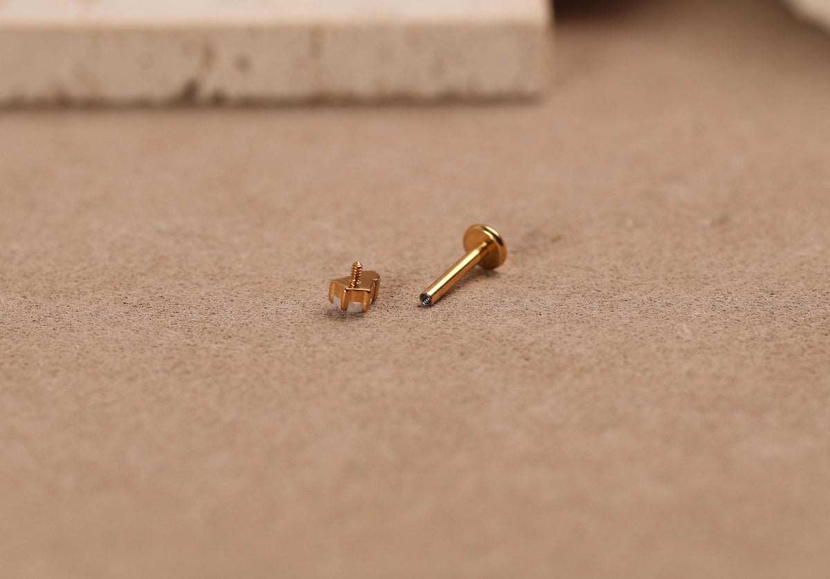 Titanium Internal Threaded Opal CZ Cluster Flat Back Stud
