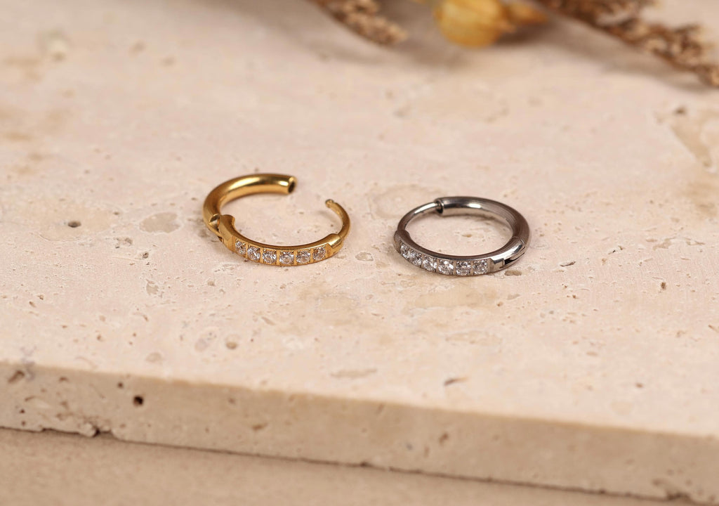 ASTM F-136 Implant Grade Titanium Pave Huggie Hoop Earrings