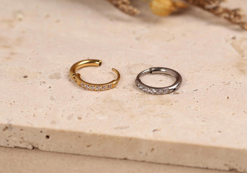 ASTM F-136 Implant Grade Titanium Pave Huggie Hoop Earrings