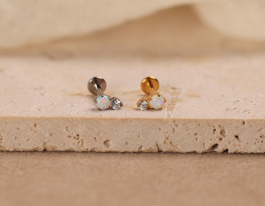 Titanium Internal Threaded Opal CZ Cluster Flat Back Stud