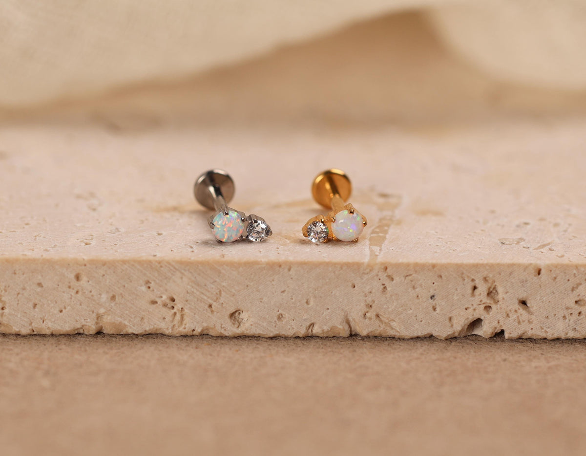 Titanium Internal Threaded Opal CZ Cluster Flat Back Stud