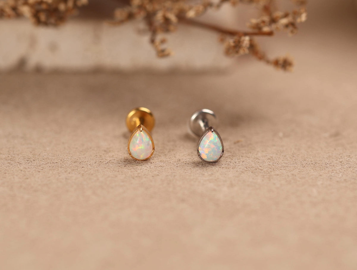 Titanium Teardrop Opal Push Pin Flat Back Stud