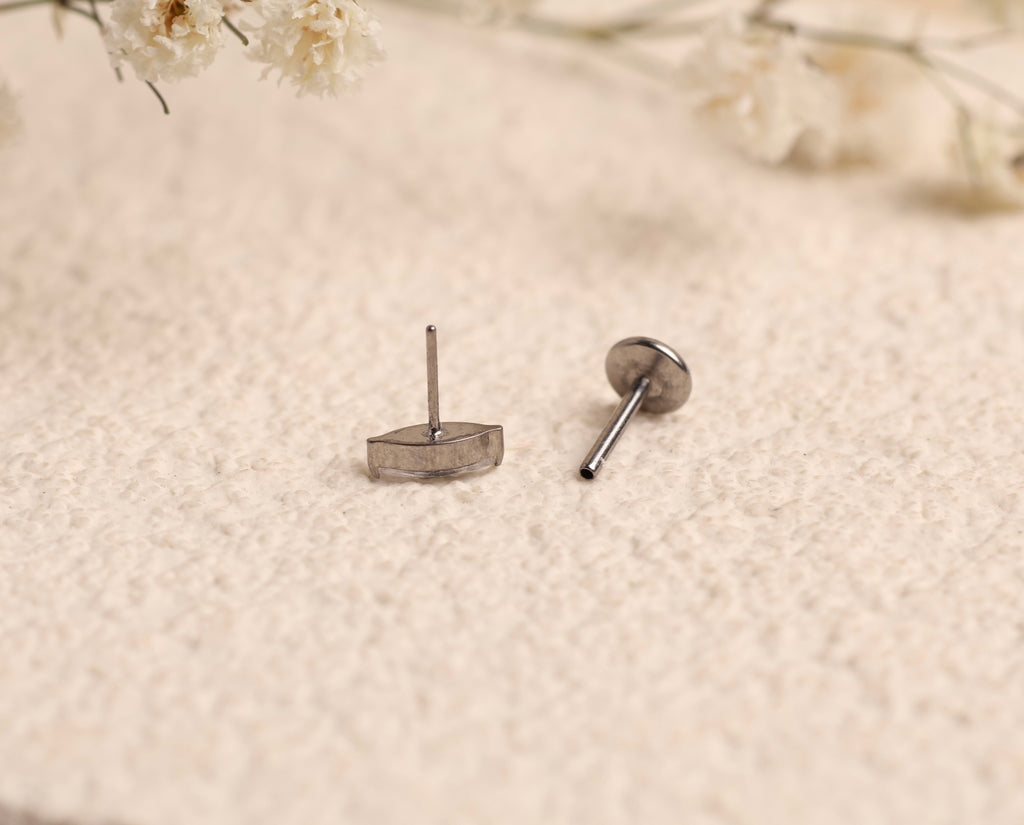 Titanium Push Pin Marquise CZ Flat Back Stud 3.5mm, 4mm, 5mm