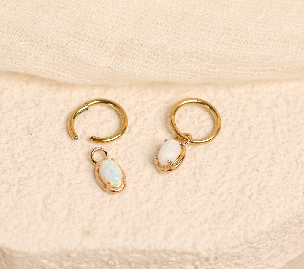 Titanium Opal Oval Dangle Huggie