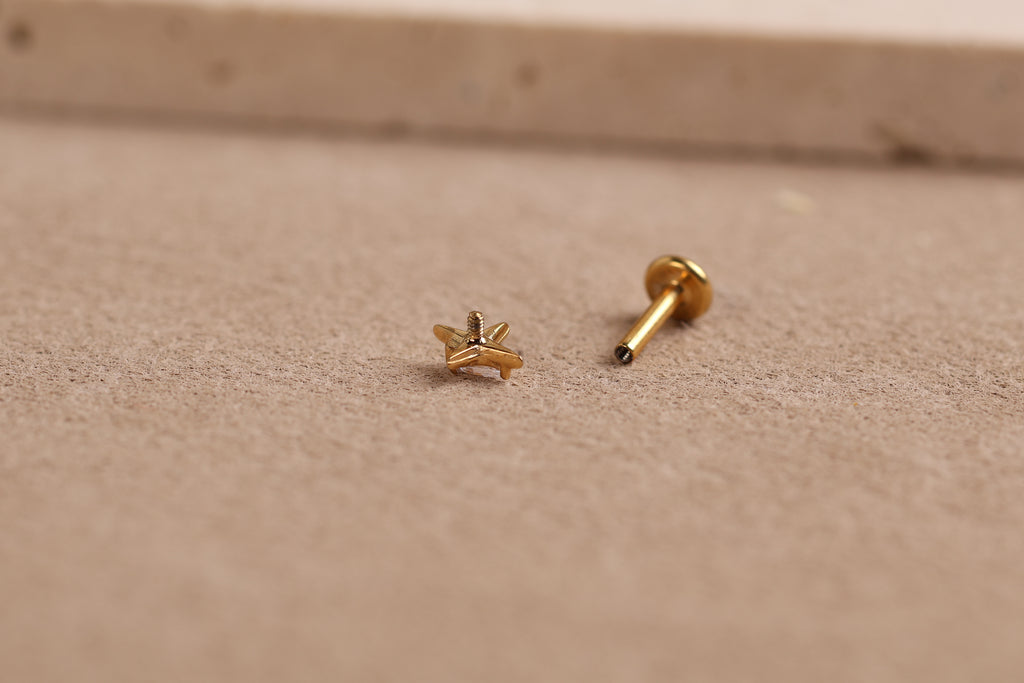 Titanium Internal Threaded Pear CZ Starburst Flat Back Earrings