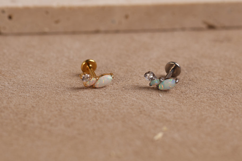 Titanium Opal Marquise Leaf CZ Flat Back Internal Threaded Stud