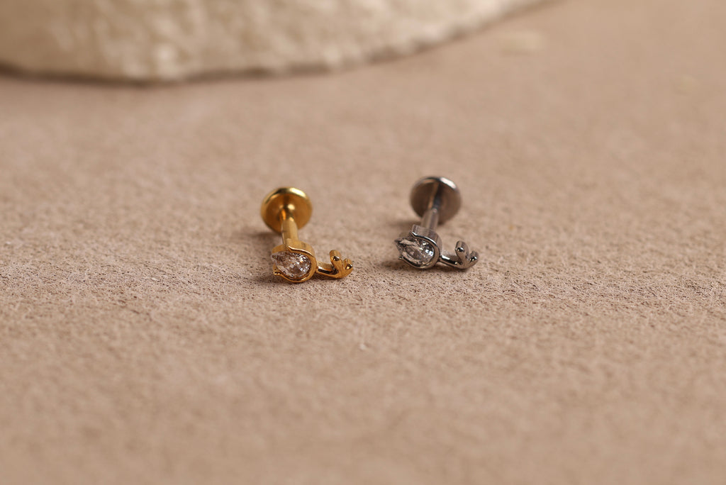 Titanium Pear-Cut Tulip Internal Threaded Flat Back Stud