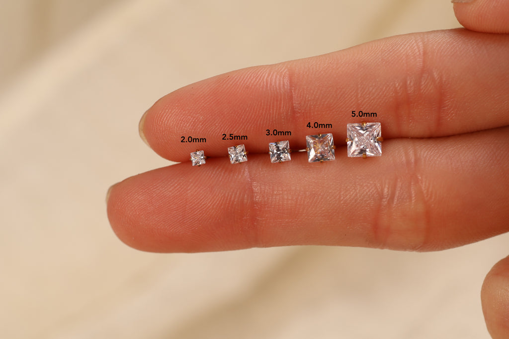 Titanium Push Pin Princess Cut CZ Flat Back Studs