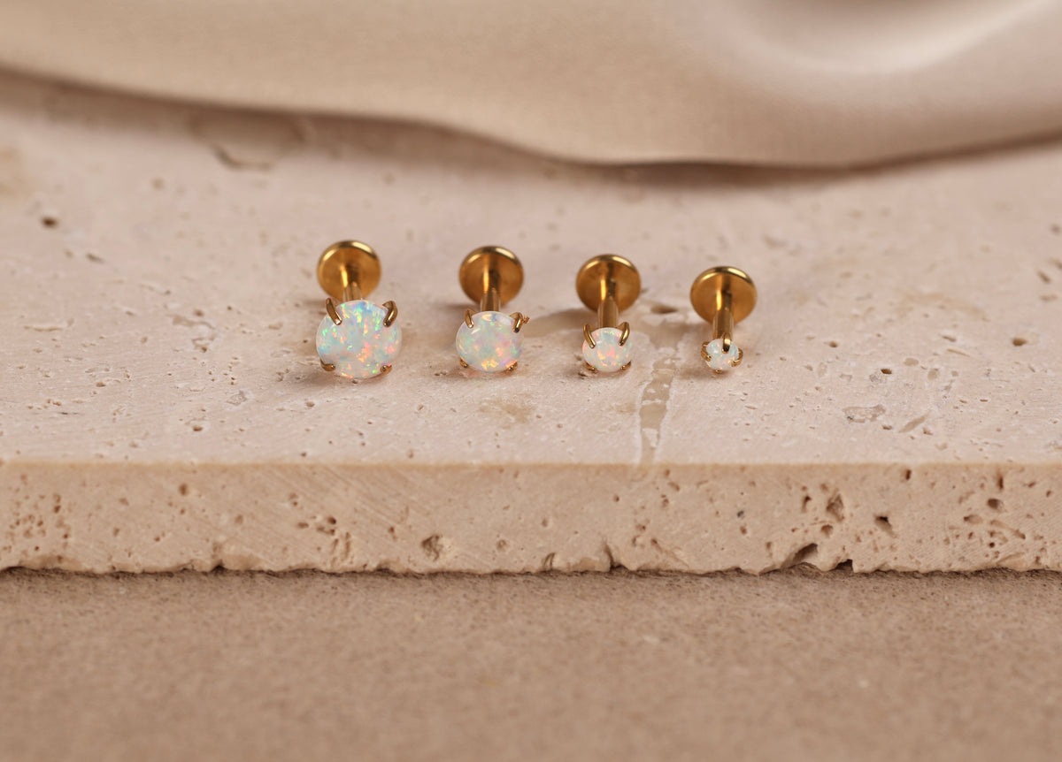 Titanium Push Pin Opal Prong Setting Flat Back Stud