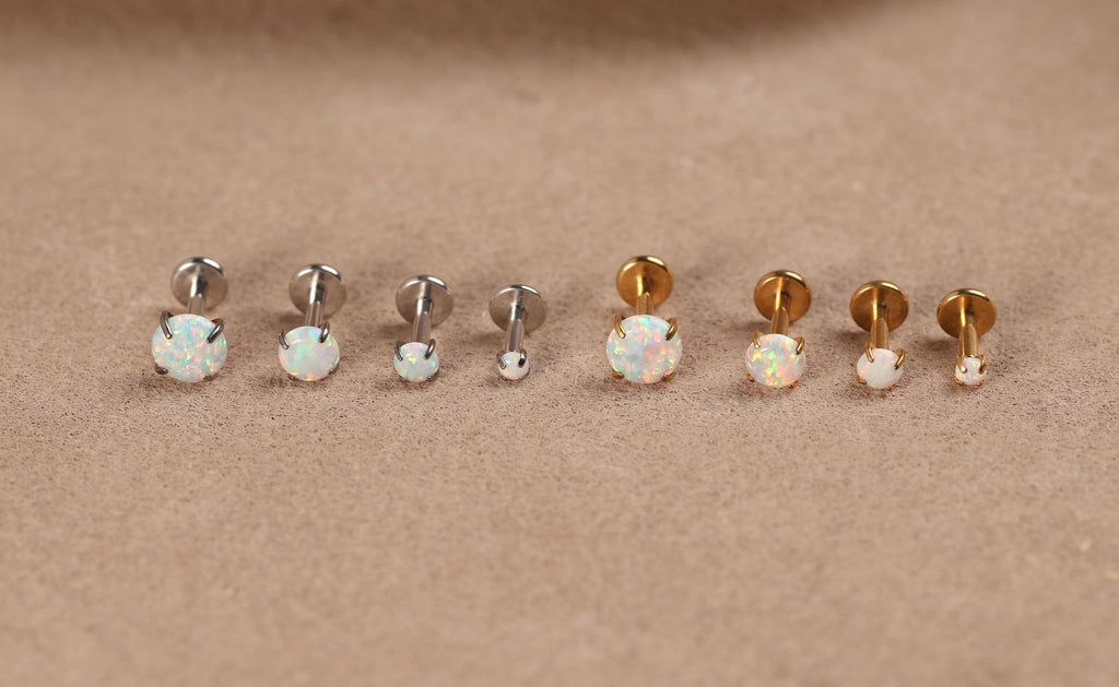 Titanium Push Pin Opal Prong Setting Flat Back Stud