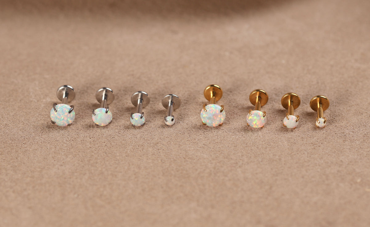 Titanium Push Pin Opal Prong Setting Flat Back Stud