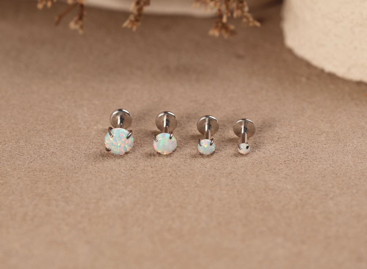 Titanium Push Pin Opal Prong Setting Flat Back Stud