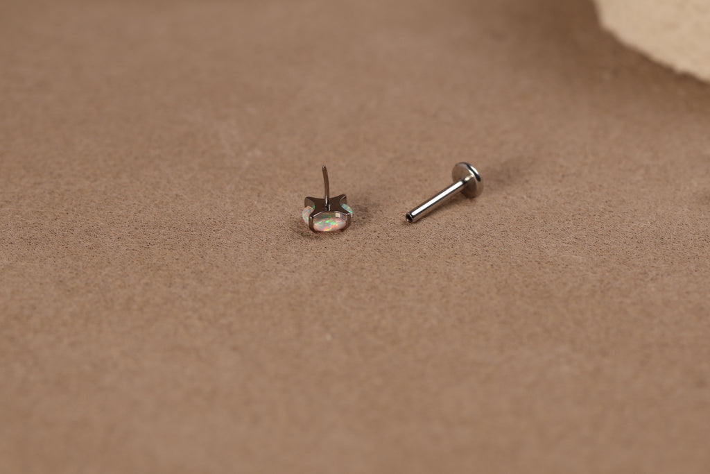 Titanium Push Pin Opal Prong Setting Flat Back Stud