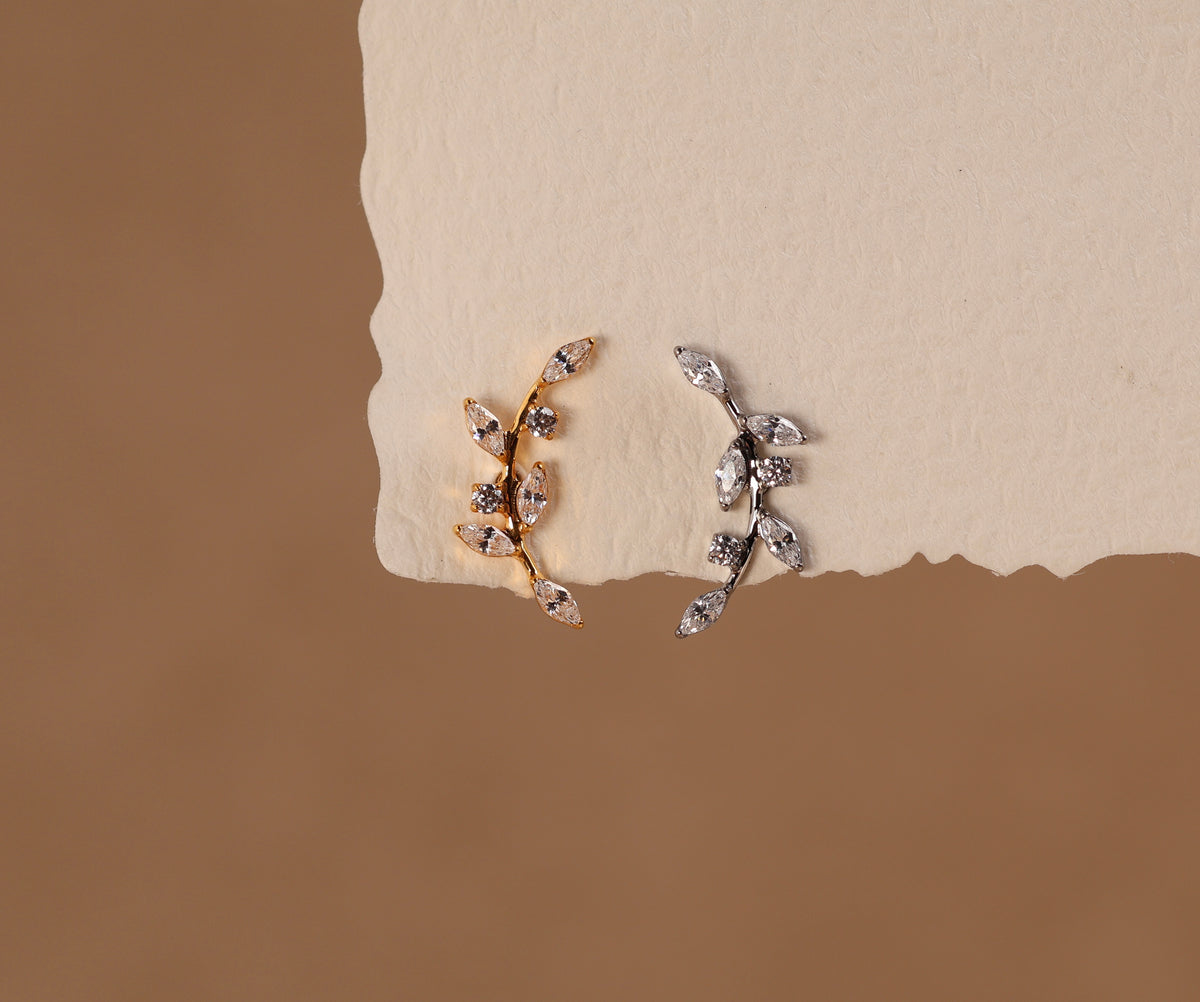 Titanium Threadless Curved Marquise Leaf  Vine Stud