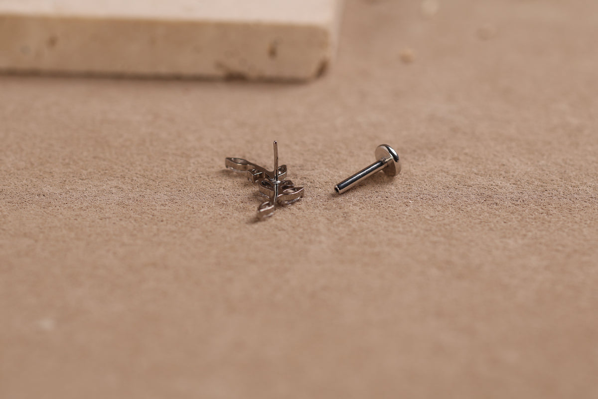Titanium Threadless Curved Marquise Leaf  Vine Stud