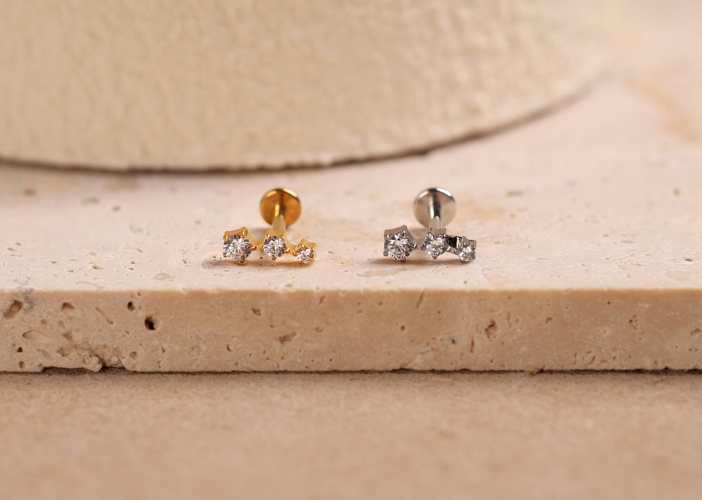 Titanium Threadless Graduated Triple Sparkle Flat Back Stud