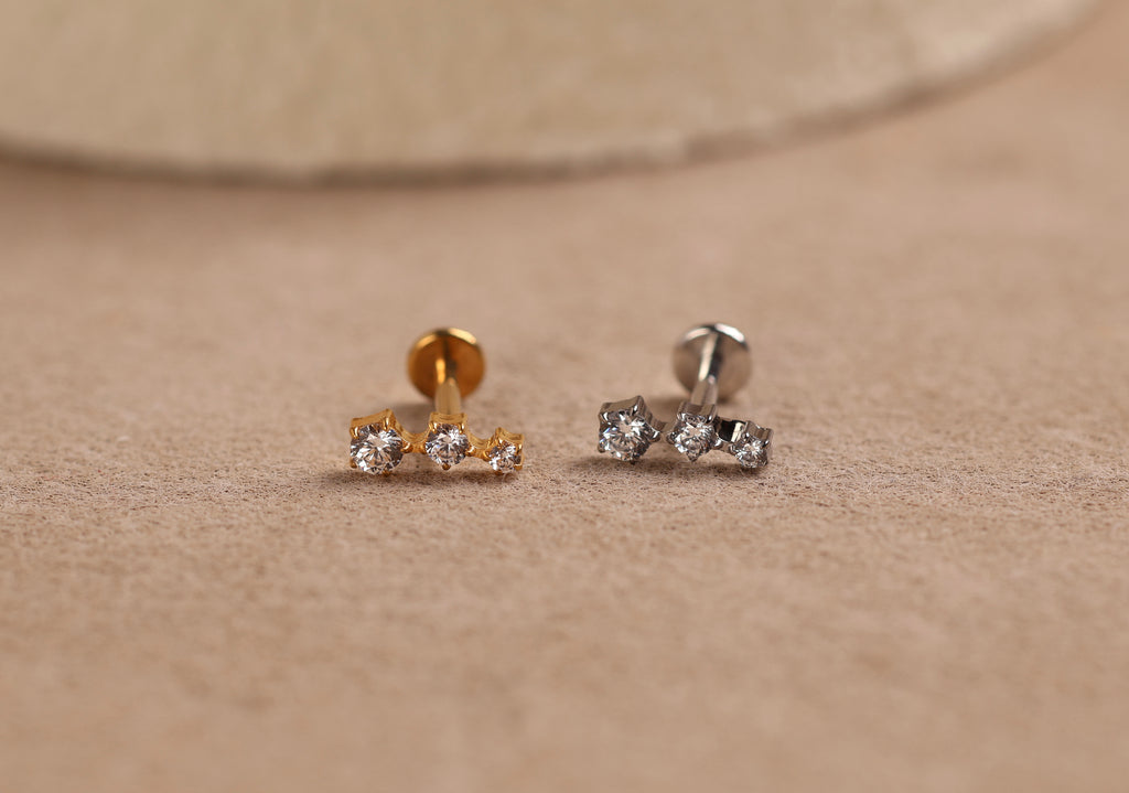 Titanium Threadless Graduated Triple Sparkle Flat Back Stud