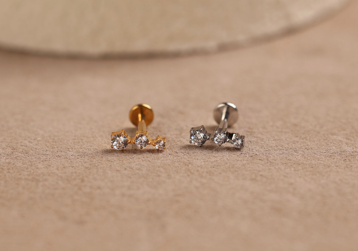 Titanium Threadless Graduated Triple Sparkle Flat Back Stud