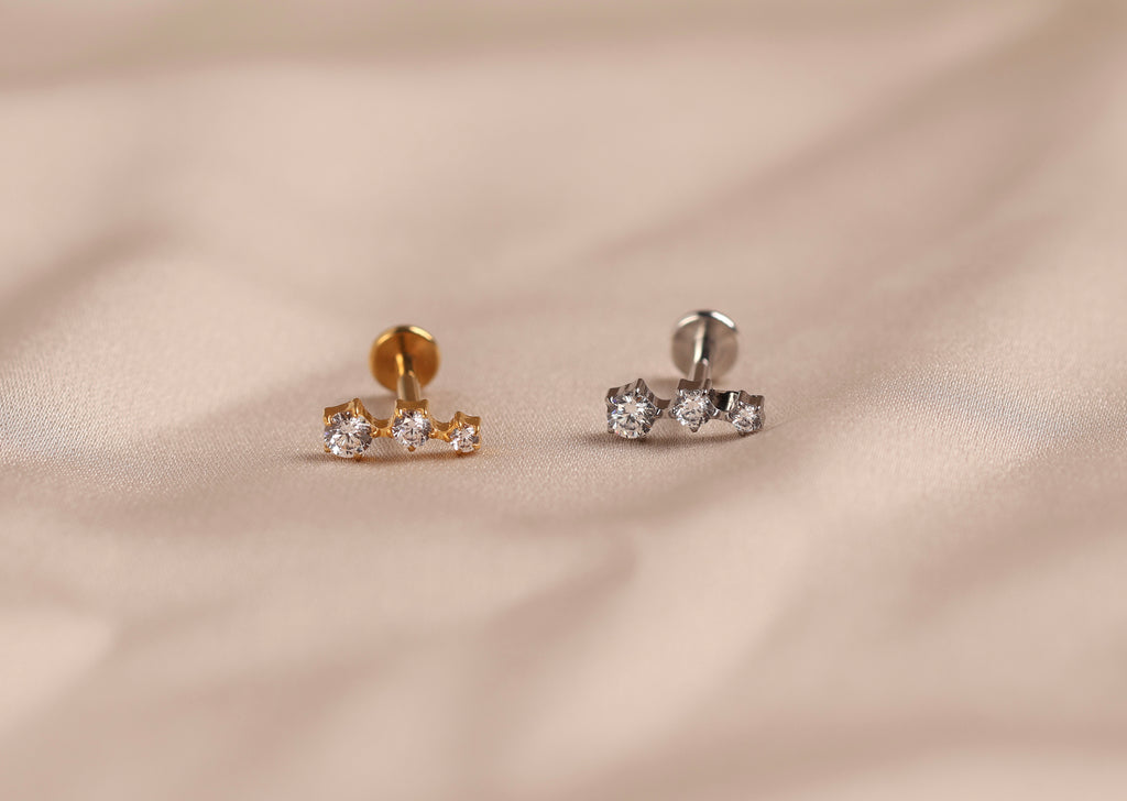 Titanium Threadless Graduated Triple Sparkle Flat Back Stud
