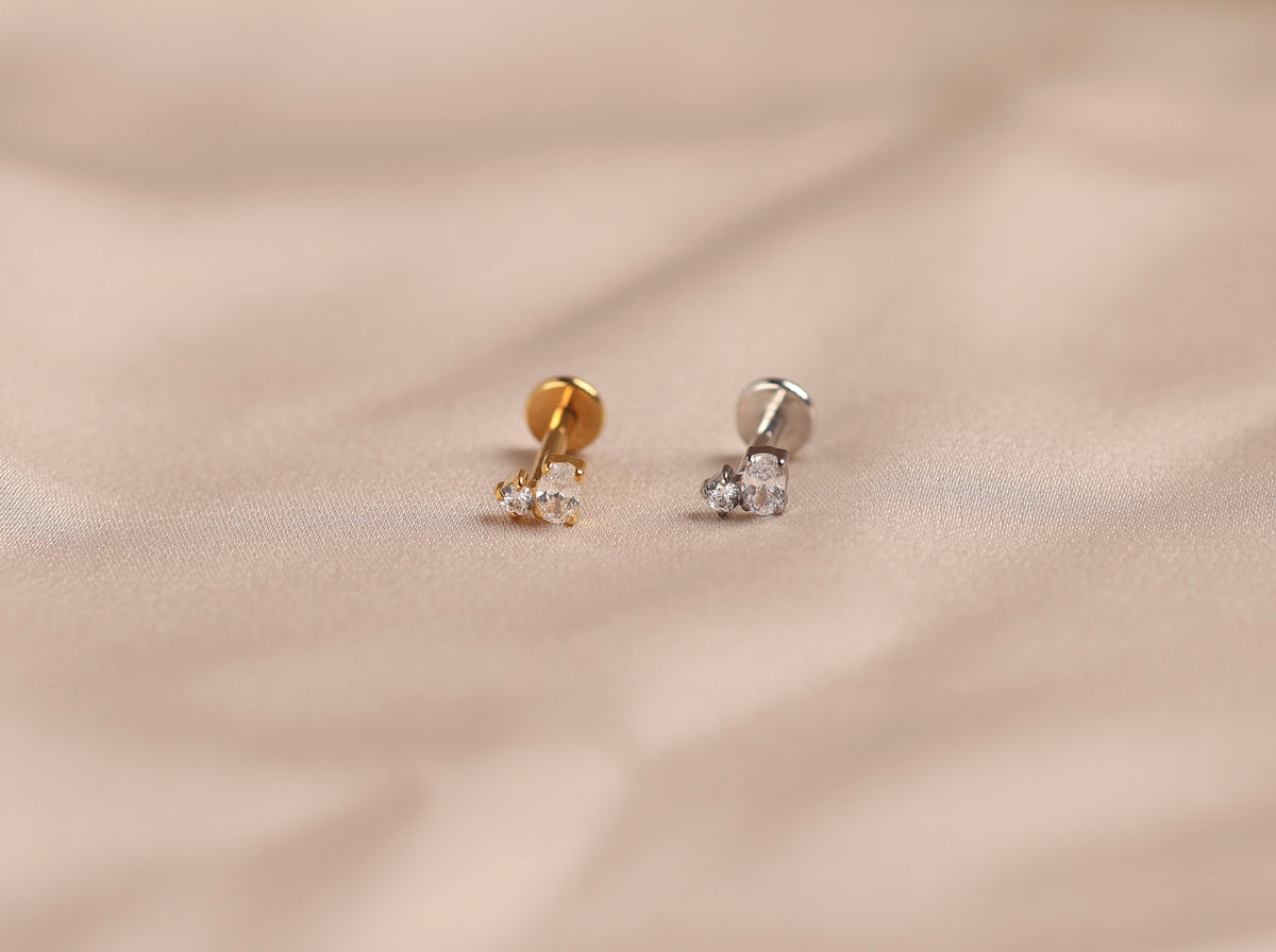 Titanium Threadless Tiny Oval & Round Duo Flat Back Stud