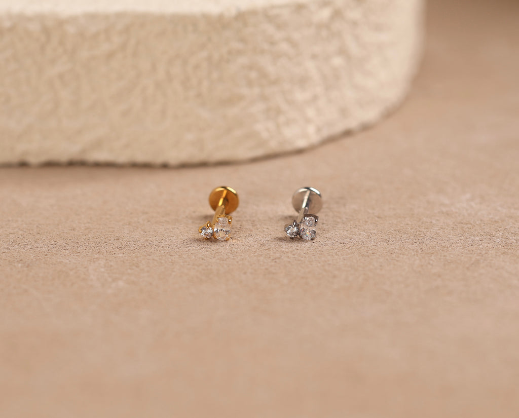 Titanium Threadless Tiny Oval & Round Duo Flat Back Stud