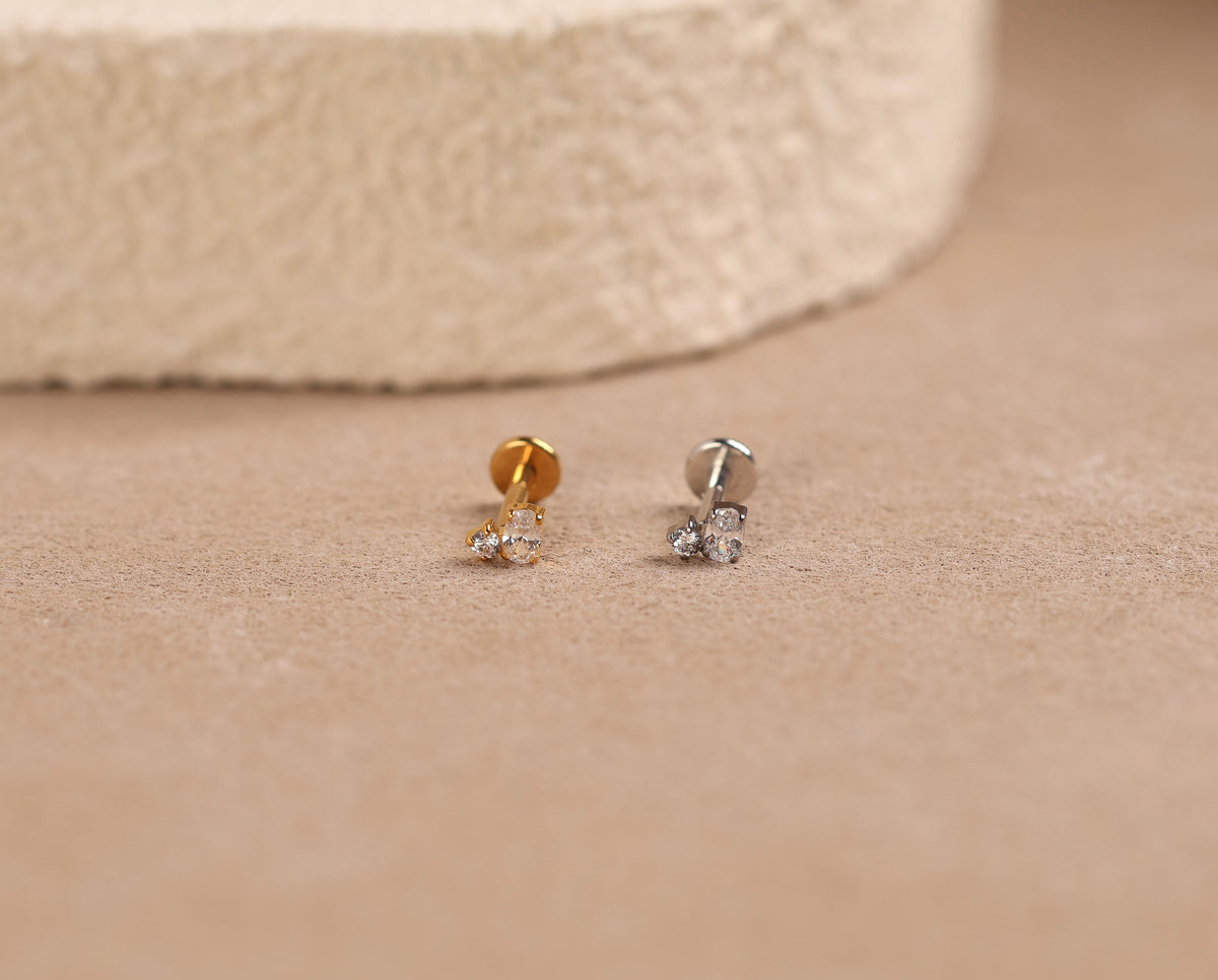 Titanium Threadless Tiny Oval & Round Duo Flat Back Stud