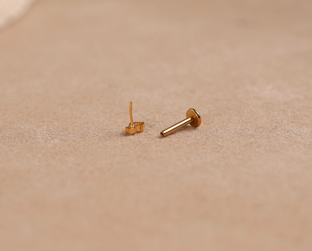 Titanium Threadless Tiny Oval & Round Duo Flat Back Stud