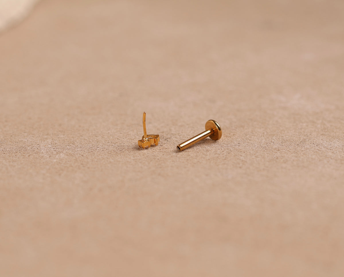 Titanium Threadless Tiny Oval & Round Duo Flat Back Stud
