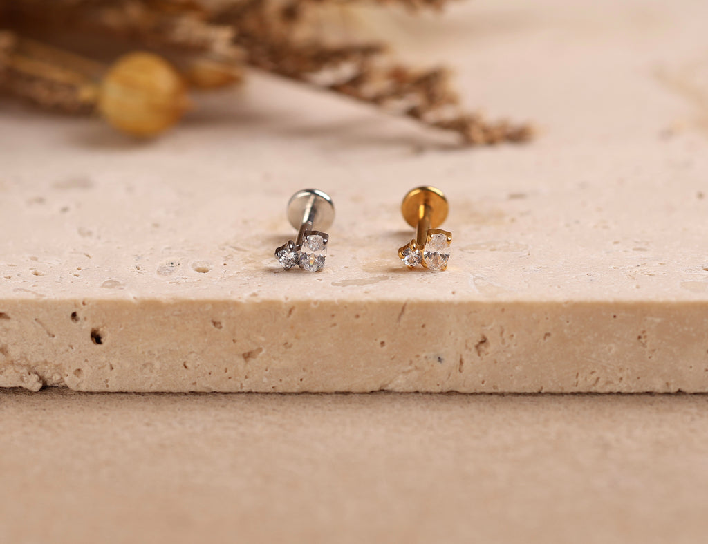 Titanium Threadless Tiny Oval & Round Duo Flat Back Stud
