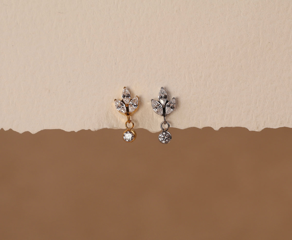 Titanium Threadless Triple Marquise Leaf & Round Drop Stud