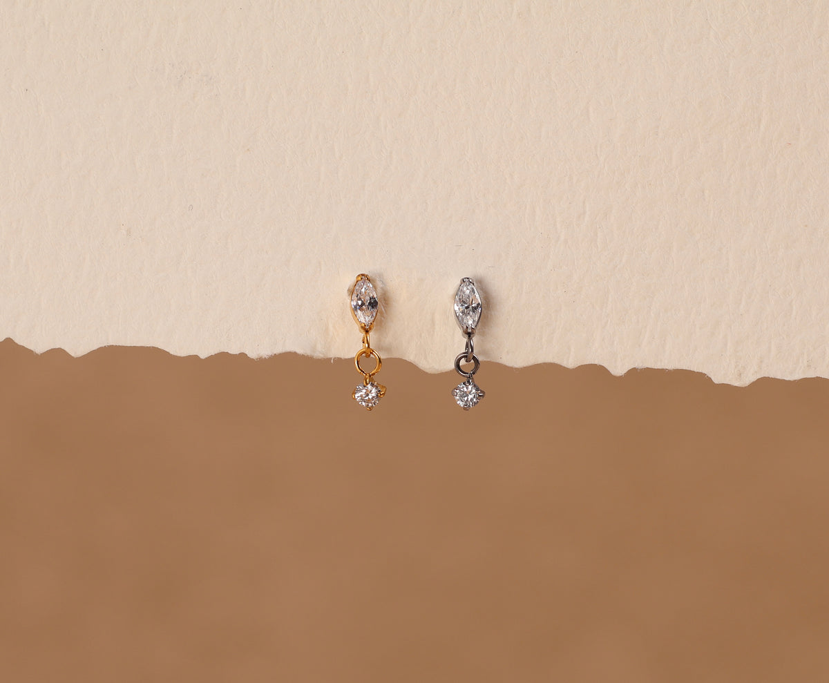 Titanium Threadless Marquise & Round Drop Flat Back Stud
