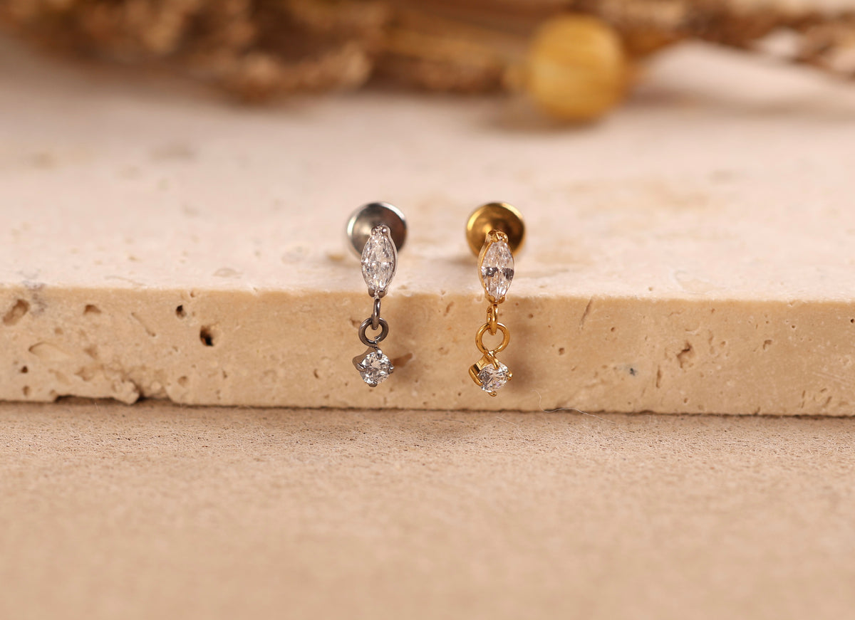 Titanium Threadless Marquise & Round Drop Flat Back Stud