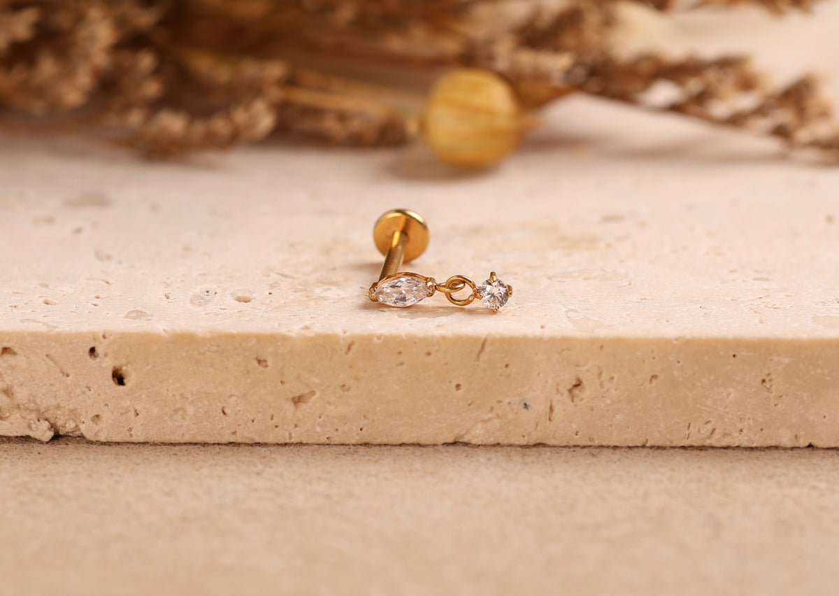 Titanium Threadless Marquise & Round Drop Flat Back Stud
