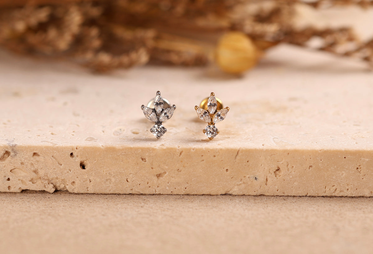 Titanium Triple Marquise Leaf & Round Drop Threadless Stud