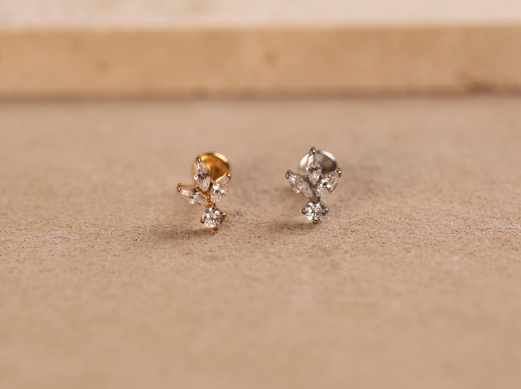 Titanium Triple Marquise Leaf & Round Drop Threadless Stud