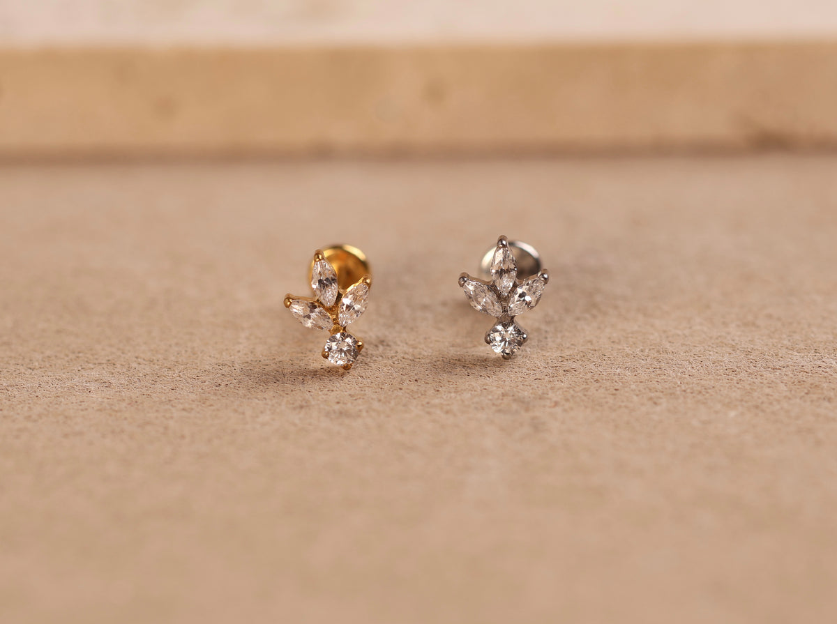 Titanium Triple Marquise Leaf & Round Drop Threadless Stud