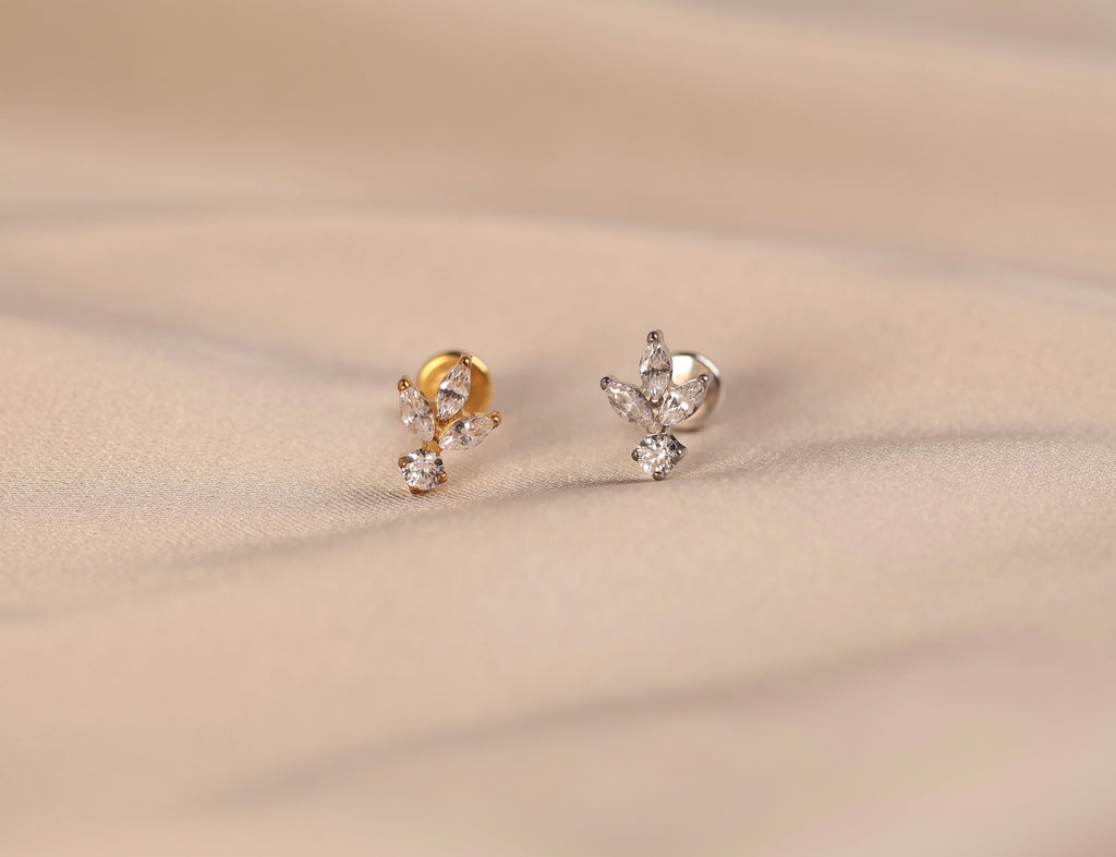 Titanium Triple Marquise Leaf & Round Drop Threadless Stud