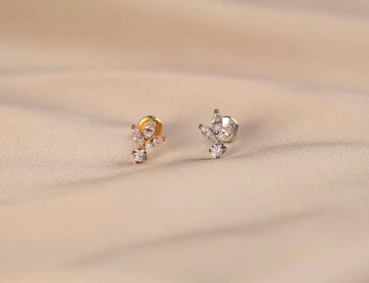 Titanium Triple Marquise Leaf & Round Drop Threadless Stud