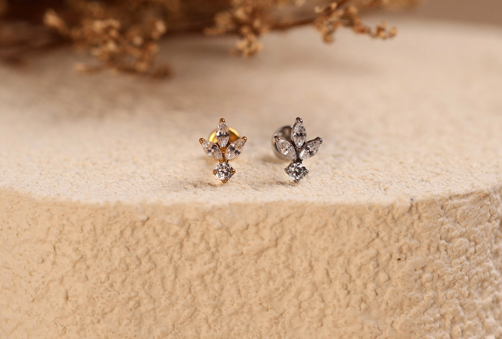 Titanium Triple Marquise Leaf & Round Drop Threadless Stud