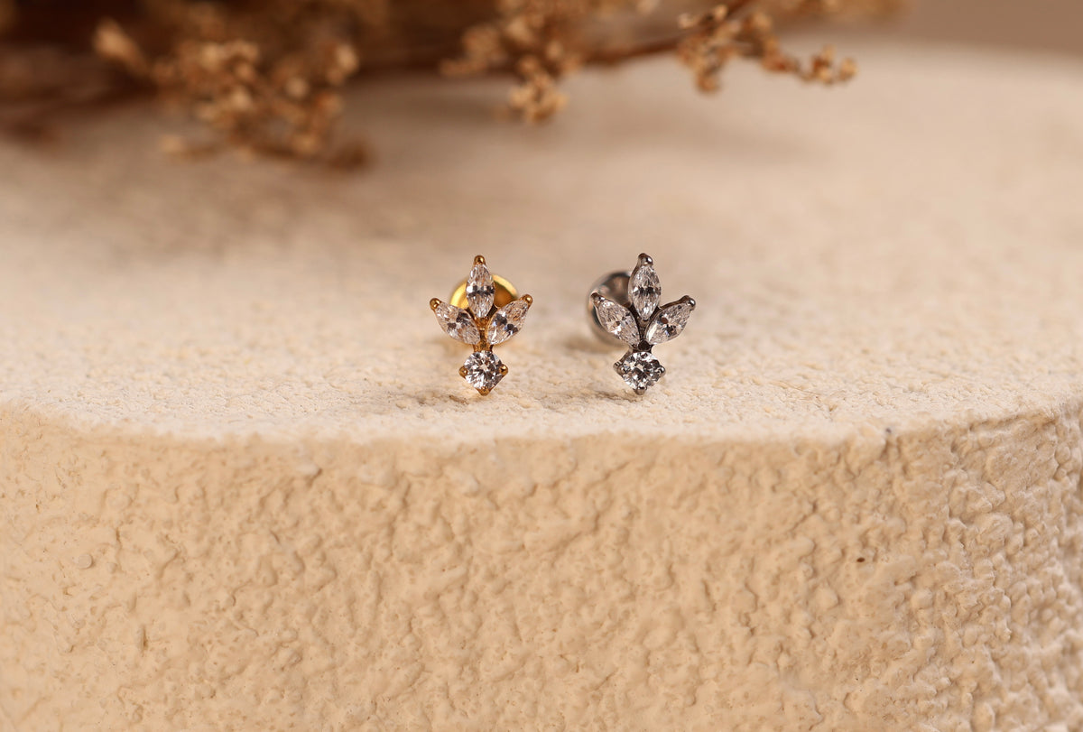 Titanium Triple Marquise Leaf & Round Drop Threadless Stud