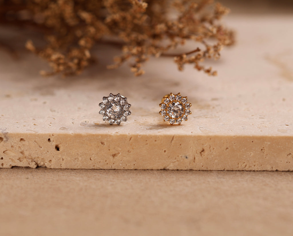 Titanium Threadless Sparkling Flower Flat Back Stud