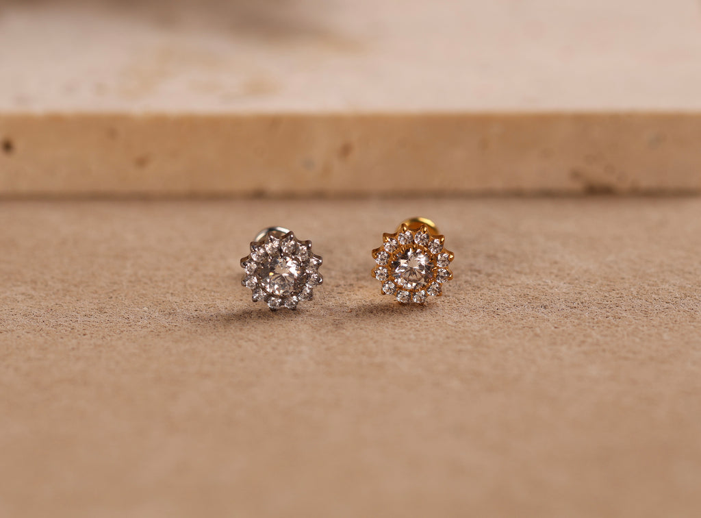Titanium Threadless Sparkling Flower Flat Back Stud