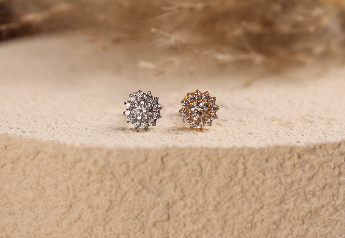 Titanium Threadless Sparkling Flower Flat Back Stud
