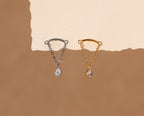 Titanium Curved Bar & Pear Chain Drop Internal Threaded Flat Back